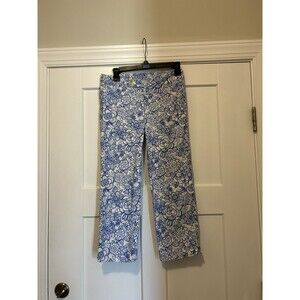 Lilly Pulitzer Size 2 Cropped Capris Pants Palm Beach Fit Blue White Floral Prep